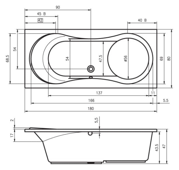 Ванна акриловая RIHO Tofield 180x80 BA3700500000000 без гидромассажа Ванна акриловая RIHO Tofield 180x80 BA3700500000000 без гидромассажа