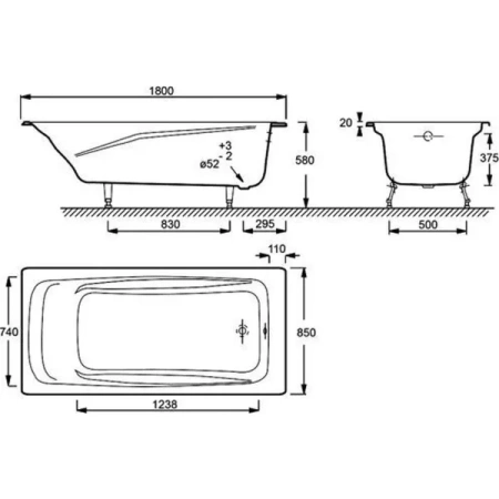 Ванна чугунная (180x85) Jacob Delafon Repos E2904-00
