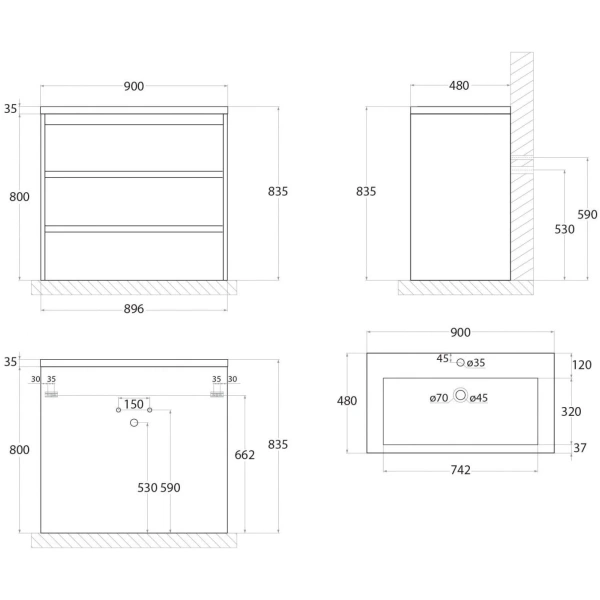 База под раковину Art&Max FAMILY-M-900-3C-PIA-BO