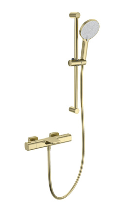 Смеситель для ванны с душевым гарнитуром и термостатом WONZON & WOGHAND Plate, брашированное золото WW-C2017-A-BG