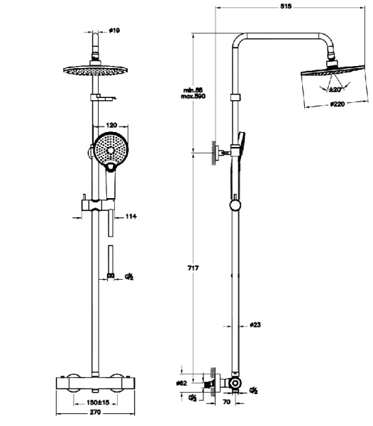 Душевая система Vitra Aquaheat Joy 220 термостатическая A47200EXP, хром 