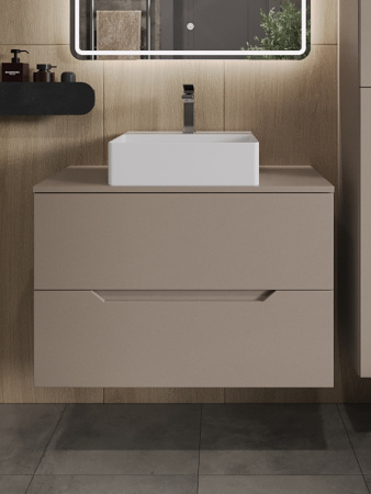 Тумба с раковиной подвесная 80 см, Orange Line Li-80TuLMDF+B04-405W латте/белый
