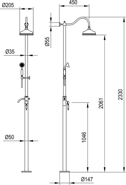 Душевая система Timo Arisa 2х режимная, без излива, напольная SX-5000/00 chrome