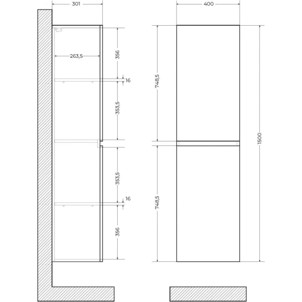 Пенал подвесной Art&Max Elegant AM-ELEGANT-1500-2А-SO-TM-LED бирюзовый матовый