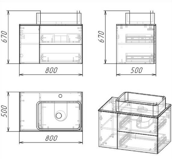 Тумба подвесная Grossman АЛЬБА-80 см 108012 с 2-я ящ, веллингтон/бриз