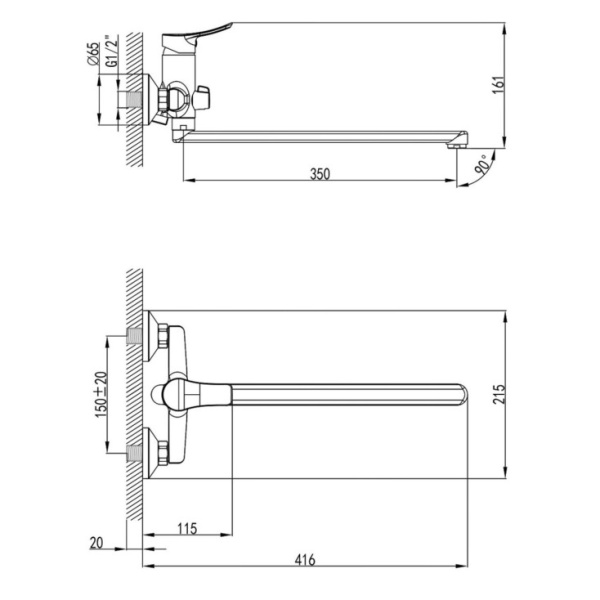Смеситель для ванны с длинным изливом Milardo Amplex (AMPSB02M10)