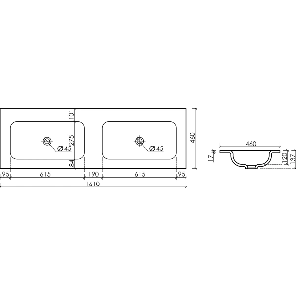 Раковина накладная (161х46) Ceramica Nova Grace CN7023MBwx
