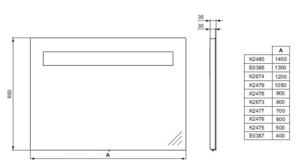 Зеркало с подсветкой Ideal Standard Strada K2475BH (500x650 мм)
