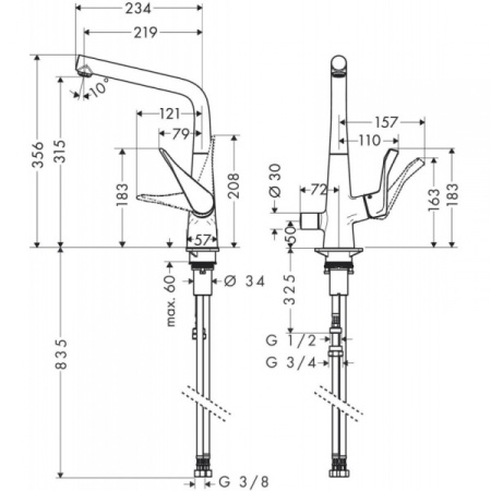 Смеситель для кухонной мойки hansgrohe Metris M71 73815000