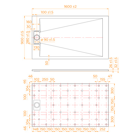 Душевой поддон (160х90) RGW TUS-W 553702916-01