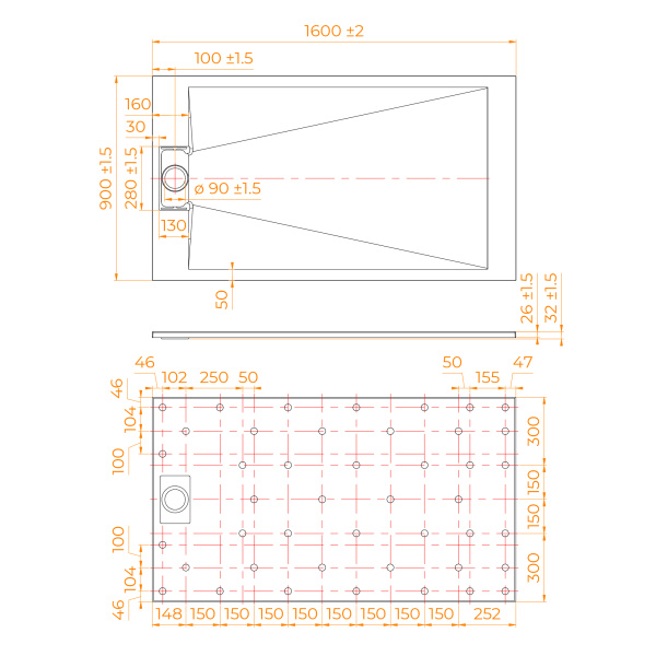 Душевой поддон (160х90) RGW TUS-W 553702916-01