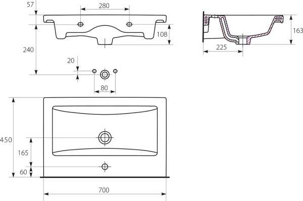 Раковина Misty Cersanit COMO 70  S-UM-COM70/1-w