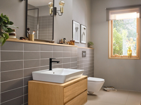 Смеситель для раковины с донным клапаном CoolStart Hansgrohe Rebris E 72559670 черный матовый
