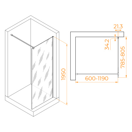 Душевая перегородка 80 см RGW WA-001 Walk-in 351000108-11 прозрачное