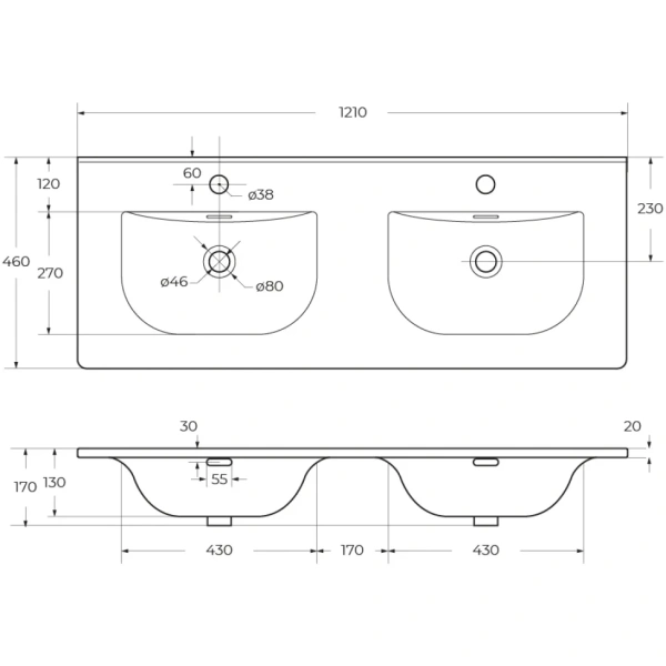 Керамическая раковина с двумя чашами CEZARES CZR-8099-120-2