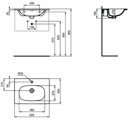 Раковина подвесная Ideal Standard Tesi (62x46) T351001
