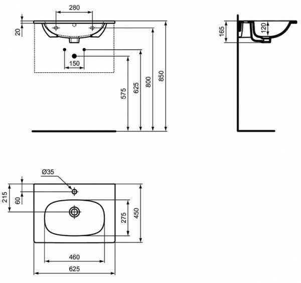 Раковина подвесная Ideal Standard Tesi (62x46) T351001