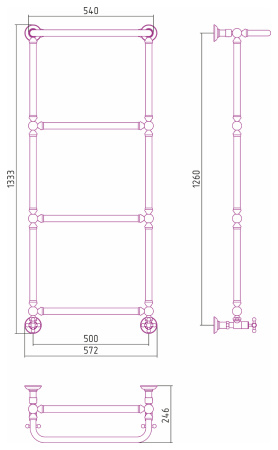 Полотенцесушитель Водяной Сунержа Ренессанс 1386 (126х50) Темный Титан Муар 15-0281-1250