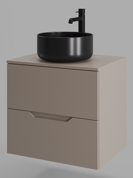 Тумба с раковиной подвесная 60 см, Orange Line Li-60TuLMDF+B07-345B латте/черный