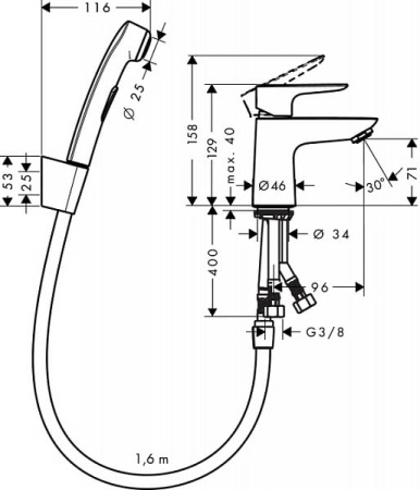 Смеситель для раковины с гигиеническим душем Hansgrohe Talis E 71729000