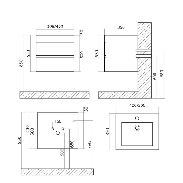 База под раковину Art&Max Family-500-2C-SO-PB