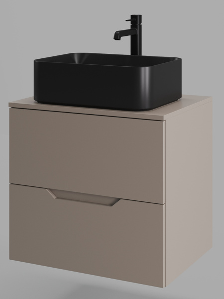 Тумба с раковиной подвесная 60 см, Orange Line Li-60TuLMDF+B02-460MB латте/черный