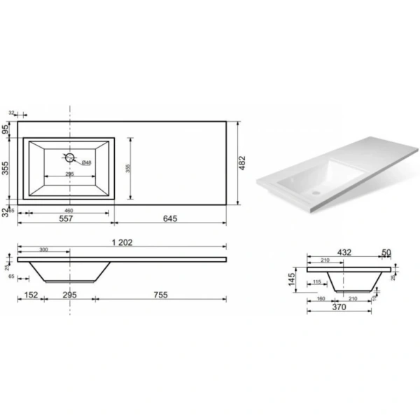 Раковина (120х48) Misty Даллас ФР-00001490 левая