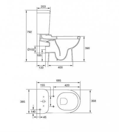 Чаша унитаза Jacob Delafon Kandel E1455-00 без сиденья