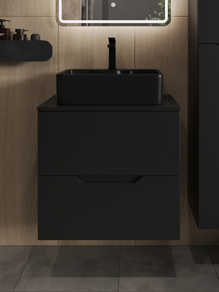 Тумба с раковиной подвесная 60 см, Orange Line Li-60TubMDF+B01-475MB черный