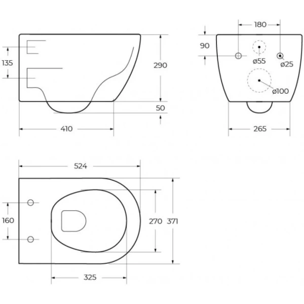 Унитаз подвесной безободковый с функцией бидк CEZARES Comfort CZR-191-TH/BS