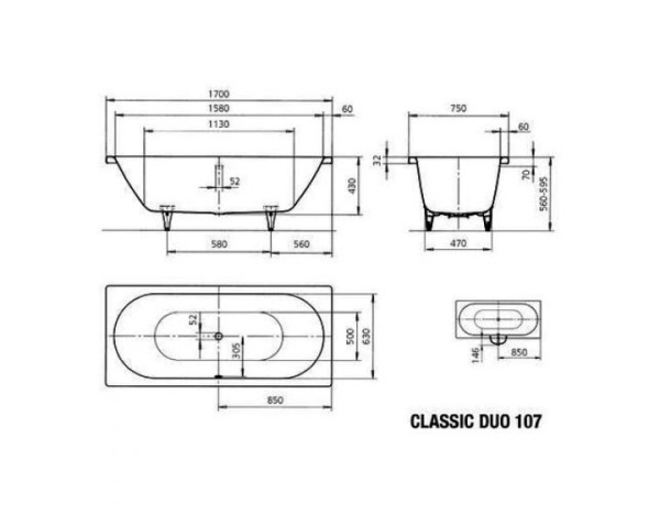 Ванна стальная Kaldewei Classic Duo 107 170х75 белый 290700010001
