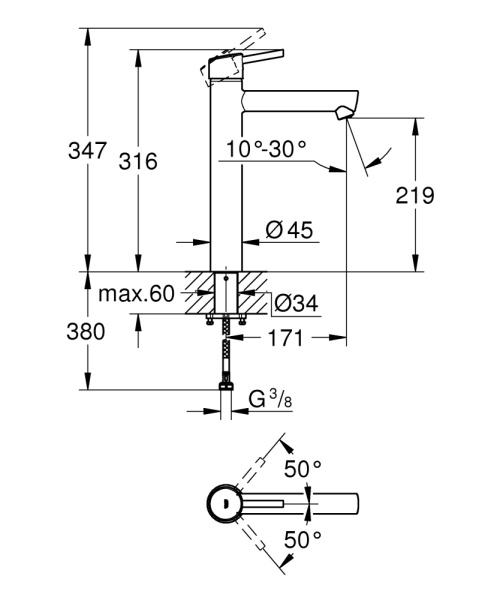 Смеситель для раковины однорычажный Grohe Concetto 23920 001 (23920001) хром
