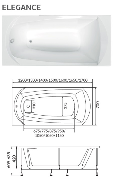 Акриловая ванна (160х70) 1Marka Elegance 01эл1670 Акриловая ванна (160х70) 1Marka Elegance 01эл1670