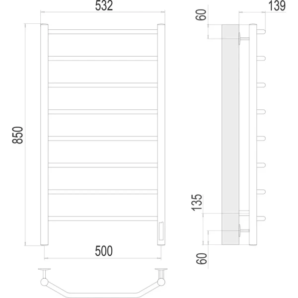 Полотенцесушитель электрический Terminus Виктория (500х850) П8 4670078531216