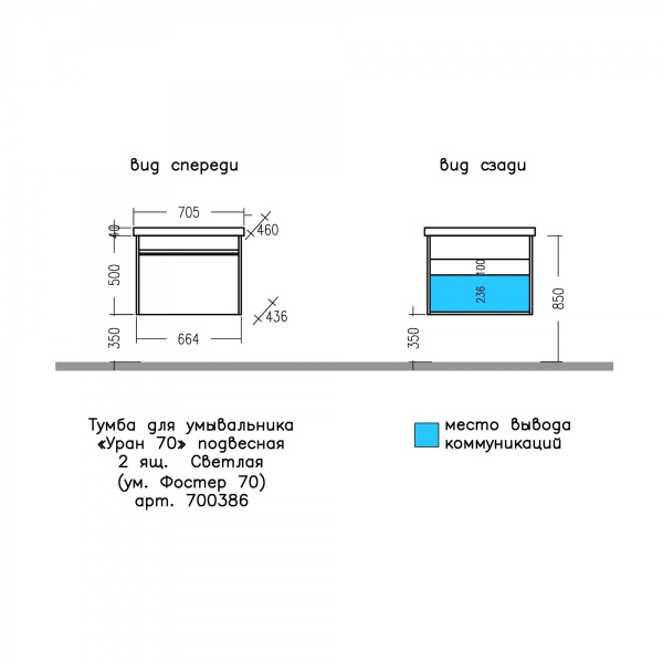 Тумба под раковину Санта Уран 70 700386