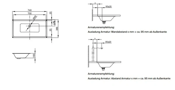 Раковина встраиваемая снизу (74х38,6) Bette Loft A231-000