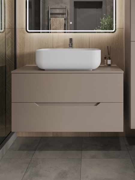 Тумба с раковиной подвесная 100 см, Orange Line Li-100TuLMDF+B03-600W латте/белый