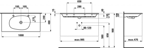 Накладная раковина, отверстие для смесителя справа Laufen Palomba 8.1780.6.000.106.1