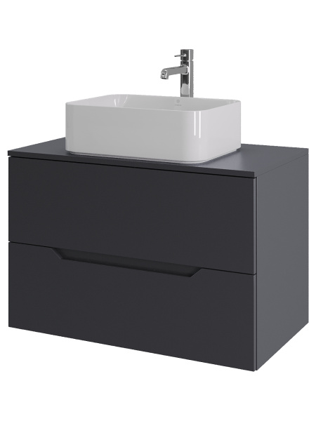 Тумба с раковиной подвесная 80 см, Orange Line Li-80TugMDF+B02-460W графит/белый