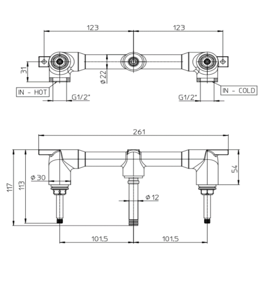 Скрытая часть смесителя из стены Bossini Ply Z00909000