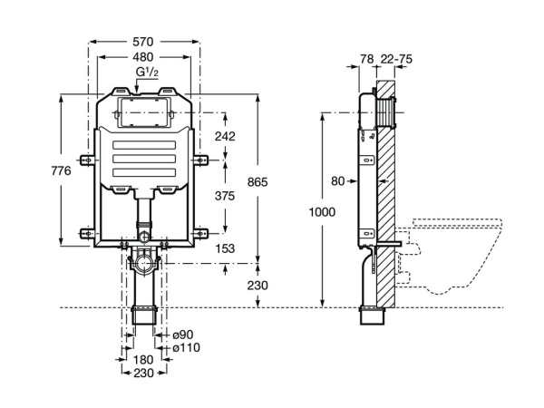 Смывной бачок для приставного унитаза Roca In-Wall Basic Compact 890080120
