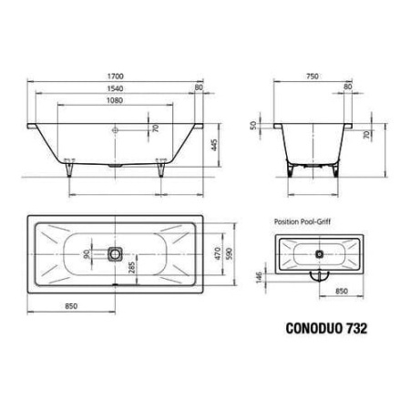 Ванна стальная Kaldewei Conoduo 732 170х75 белая 235000010001
