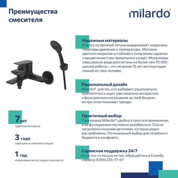 Смеситель для ванны Milardo Azure AZUBL00M02