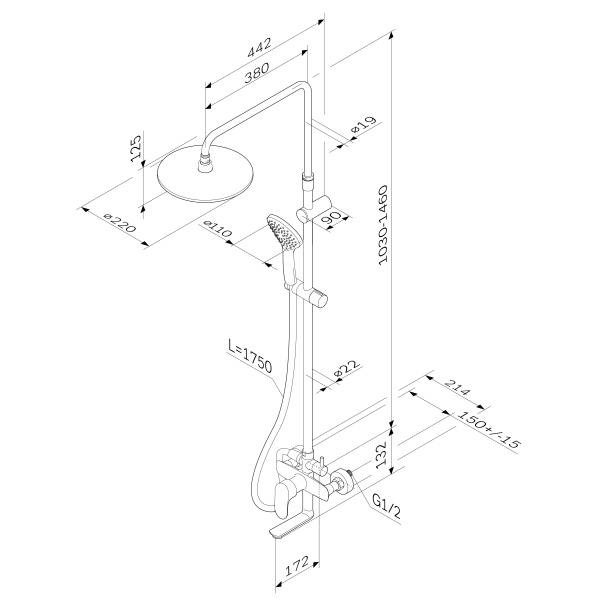 Душевая система с изливом Am.Pm Like F0780910 Душевая система с изливом Am.Pm Like F0780910