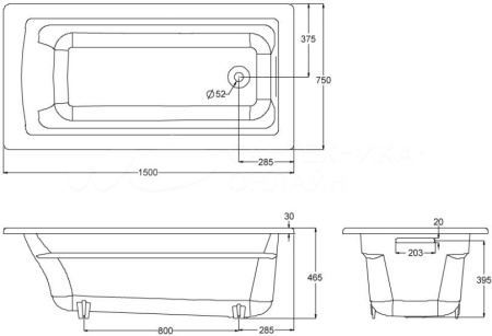 Ванна чугунная (150x75) Jacob Delafon Archer E6D906-0 без ручек