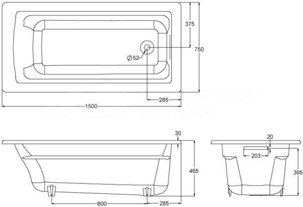 Ванна чугунная (150x75) Jacob Delafon Archer E6D906-0 без ручек