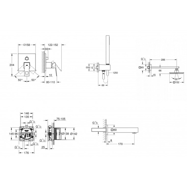 Душевой комплект Grohe Eurocube 119696 (119696) хром