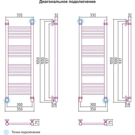 Полотенцесушитель водяной 1000х300 Сунержа Богема 00-0102-1030
