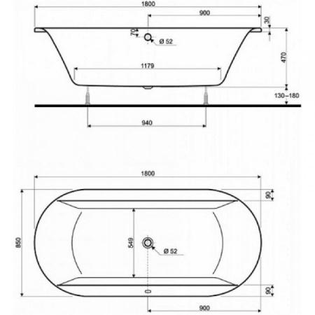 Ванна овальная Kolo Clarissa (без панели) XWL2680000