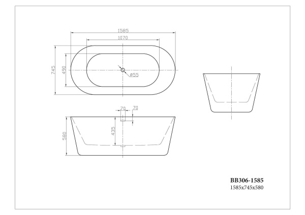 Акриловая ванна (159x75) BelBagno BB306-1585 Акриловая ванна (159x75) BelBagno BB306-1585